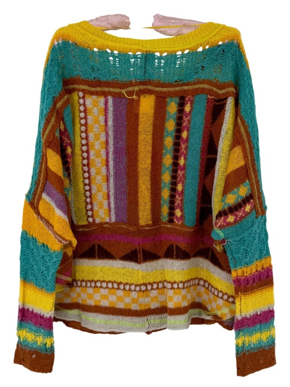 NWT Free People Bright Multicolored Knit Poncho Sweater M| Boho Whimsigoth Indie - Picture 8 of 16